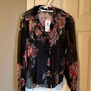 Johnny Was Black Floral Blouse